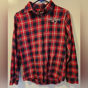 Women's New England Patriots Embroidered Flannel ButtonUp Long Sleeve Shirt Sz M